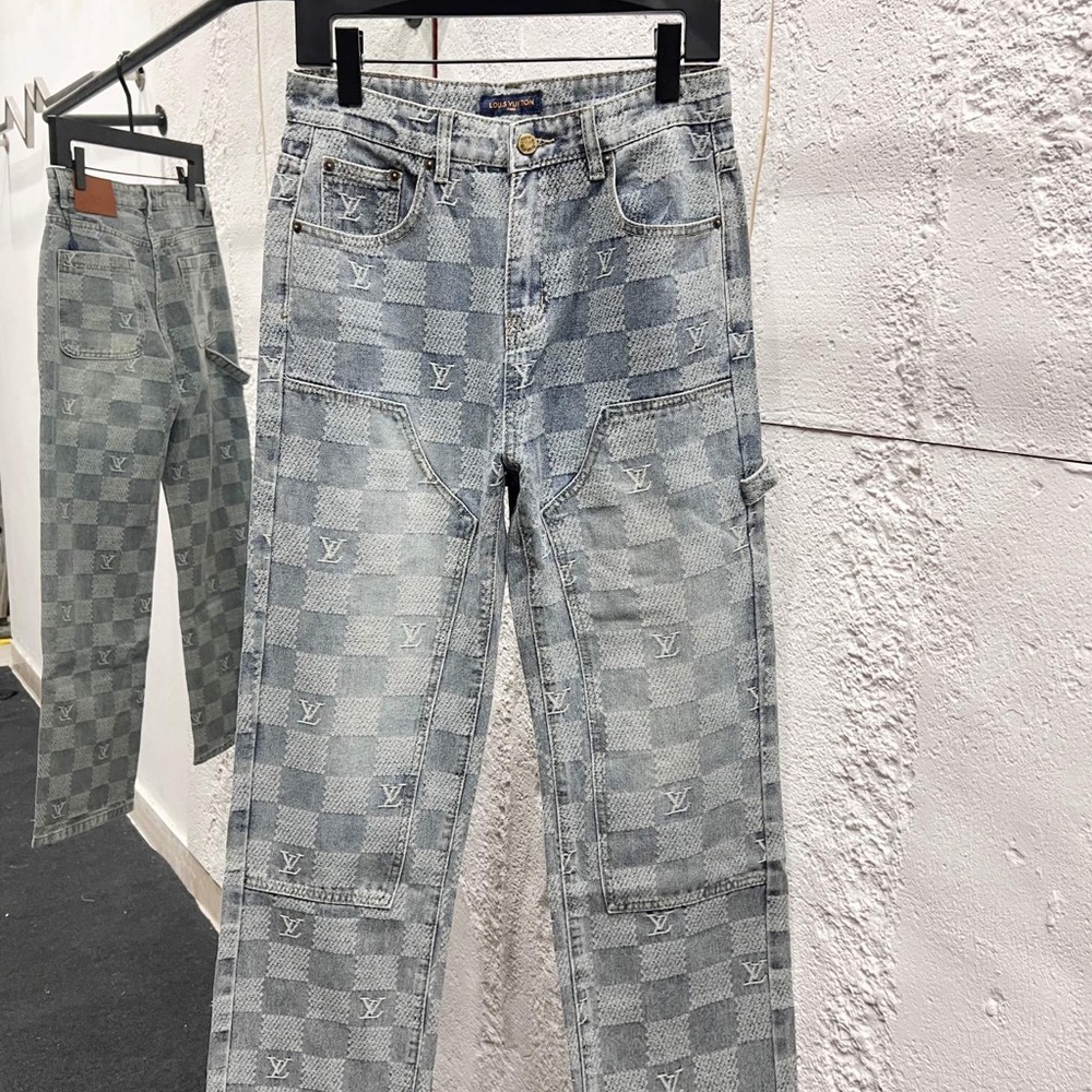 Louis Vuitton Gray Checkered Men Jeans